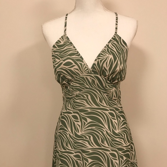 Vintage Green Tropical V-Neck Flowy Dress - Picture 2 of 7